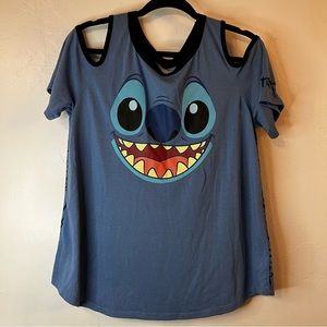 NWOT Disney Parks Stitch Cold Shoulder Tee with Autographed Sleeve